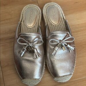 Coach Silver Espadrille Slip-Ons with Bow Detail